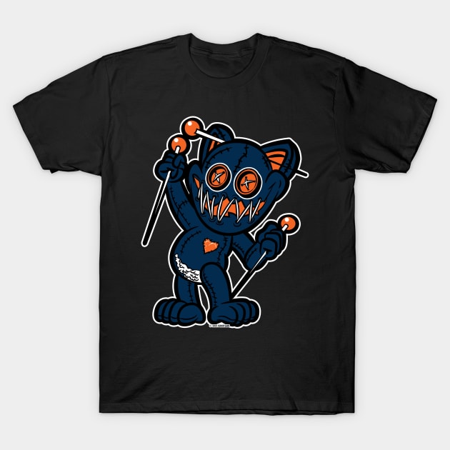 Happy VooDoo Kitty Cat Doll Navy Blue and Orange T-Shirt by eShirtLabs